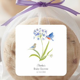 Baby Shower Lily with Bluebird Mother and Baby スクエアシール