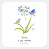 Baby Shower Lily with Bluebird Mother and Baby スクエアシール (正面)