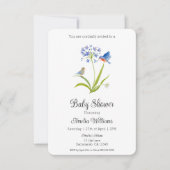 Baby Shower Lily with Bluebird Mother and Baby  招待状 (正面)