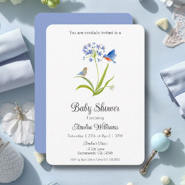Baby Shower Lily with Bluebird Mother and Baby 招待状