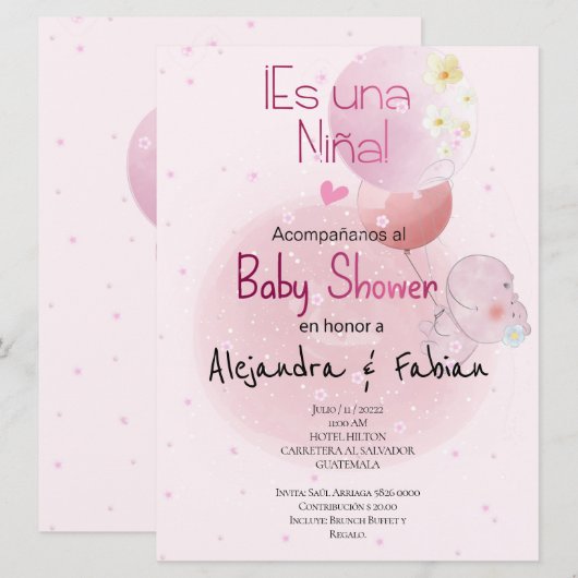 BABY SHOWER LINDO HIPO. PARA BEBÉ NIÑA 招待状 (正面/裏面)
