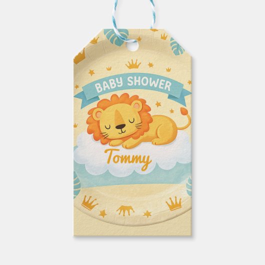 Baby Shower Lion  custom name – Cute Safari Jungle ギフトタグ (正面)