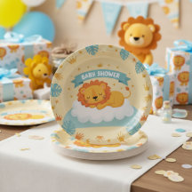 Baby Shower Lion Paper Plates – Cute Safari Jungle