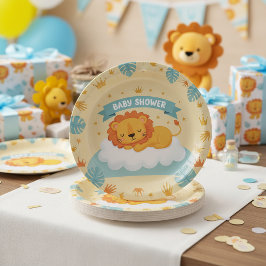 Baby Shower Lion Paper Plates – Cute Safari Jungle ペーパープレート