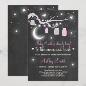 Baby Shower Love You to the Moon Shower girl pink 招待状 (正面/裏面)
