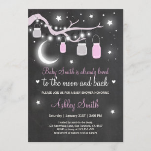 Baby Shower Love You to the Moon Shower girl pink 招待状