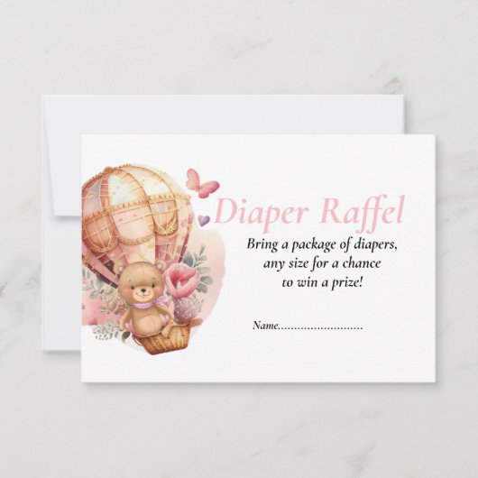 Baby Shower Mädchen Teddy Luftballons Windeln Raff 招待状 (正面)