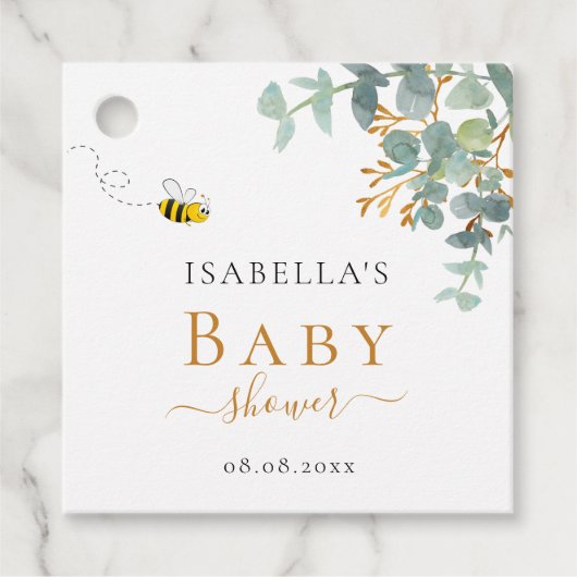 Baby Shower mom to bee eucaluptusスクリプト フェイバータグ (正面)