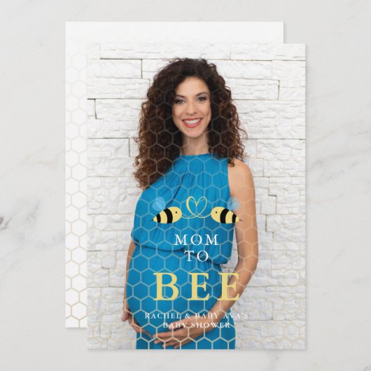 Baby Shower Mom to Bee Quote Bees Couple Photo 招待状 (正面/裏面)