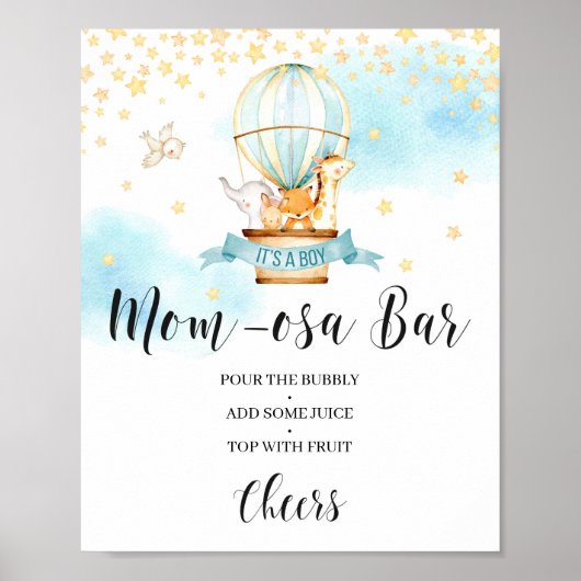 Baby Shower momosa bar sign hot air balloon ポスター (正面)