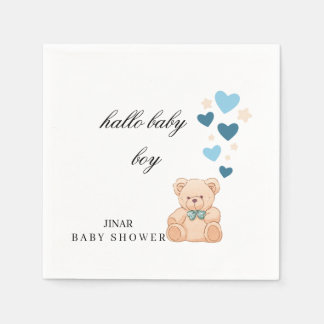 Baby Shower Napkins – Hallo Baby Boy Teddy Design スタンダードカクテルナプキン