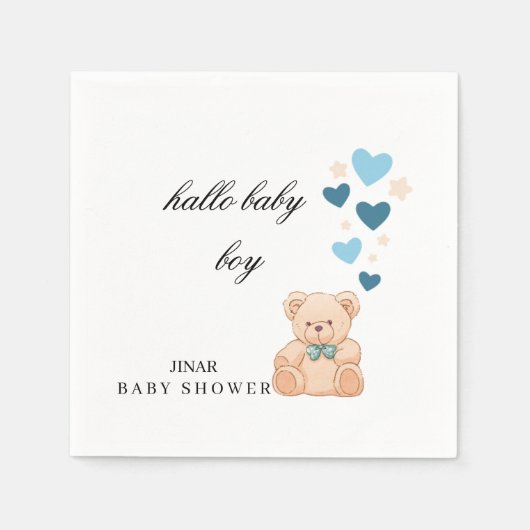 Baby Shower Napkins – Hallo Baby Boy Teddy Design スタンダードカクテルナプキン (正面)
