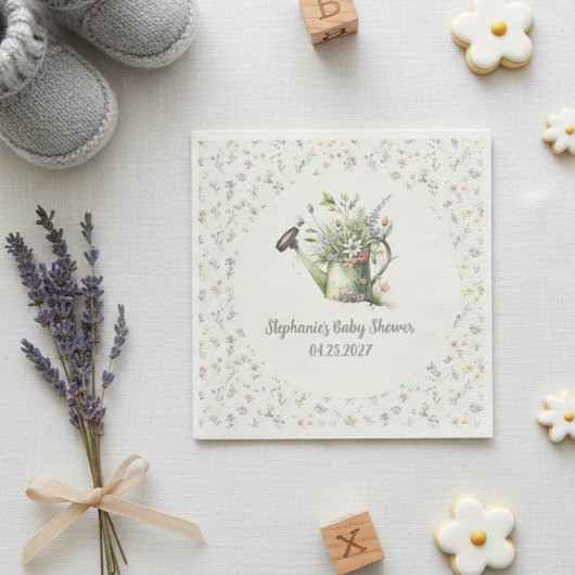 Baby Shower Napkins – Watercolor Garden Floral スタンダードランチョンナプキン