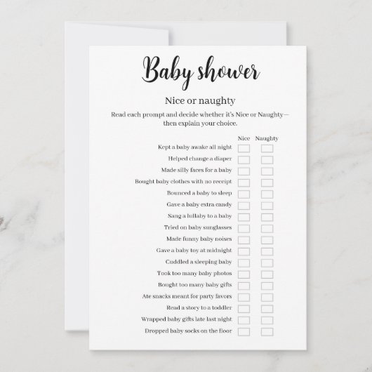 Baby Shower Nice or Naughty Game, Funny Game, 招待状 (正面)