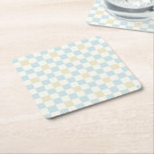Baby Shower Paper Coaster for a Boy | Blue Check スクエアペーパーコースター (アングル)