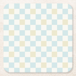 Baby Shower Paper Coaster for a Boy | Blue Check スクエアペーパーコースター