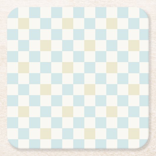 Baby Shower Paper Coaster for a Boy | Blue Check スクエアペーパーコースター (正面)