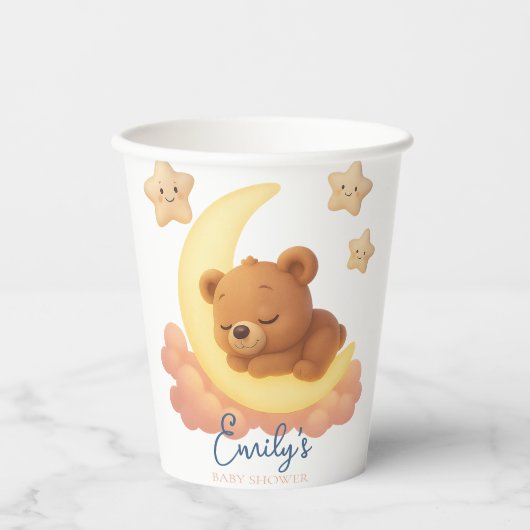 Baby Shower Paper Cup – Teddy Bear on the Moon 紙コップ (正面)