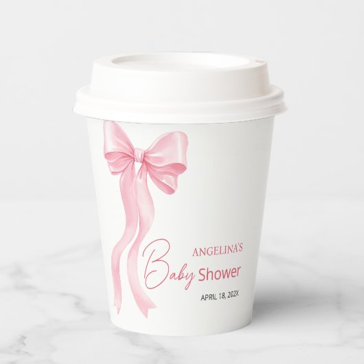 Baby shower paper cups with a delicate bow. 紙コップ (正面)
