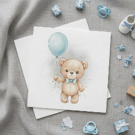 Baby Shower Paper  for Boy Blue Balloon Teddy Bear スタンダードカクテルナプキン
