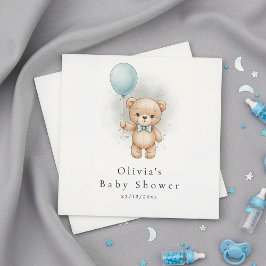 Baby Shower Paper  for Boy Blue Balloon Teddy Bear スタンダードカクテルナプキン