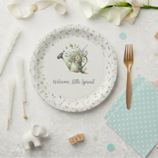 Baby Shower Paper Plate - "Little Sprout" Floral ペーパープレート