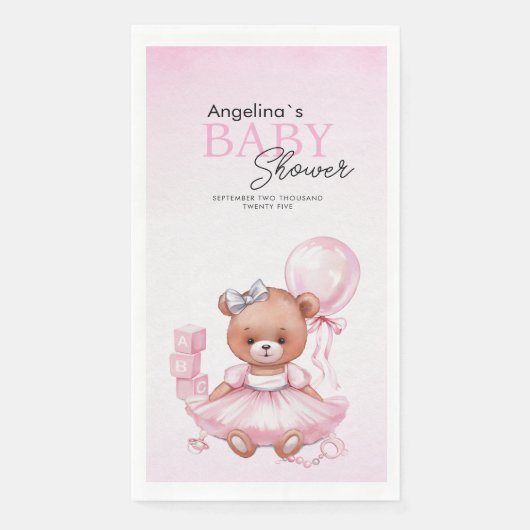 Baby shower  Party Napkins teddy bear. (正面)
