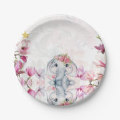Baby Shower Party Plate with Floral Elephant ペーパープレート (正面)