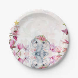 Baby Shower Party Plate with Floral Elephant ペーパープレート