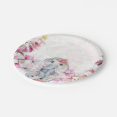 Baby Shower Party Plate with Floral Elephant ペーパープレート (アングル)