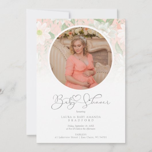 Baby Shower Peach Floral Botanical Photo (正面)