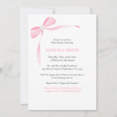 Baby Shower Pink Bow White Pearl Baby Girl Modern  招待状 (正面)