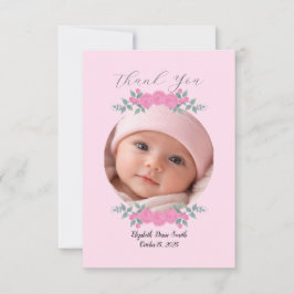 Baby Shower Pink Photo Name Thank you Card Roses サンキューカード