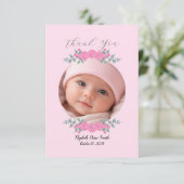 Baby Shower Pink Photo Name Thank you Card Roses サンキューカード (スタンド正面)