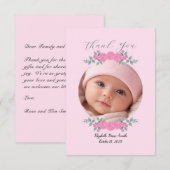 Baby Shower Pink Photo Name Thank you Card Roses サンキューカード (正面/裏面)