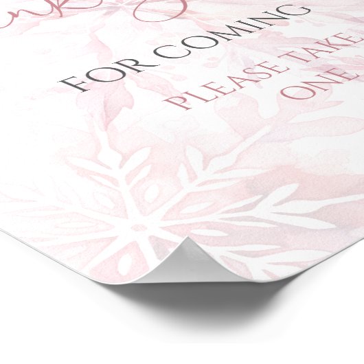 Baby Shower Pink Snowflake Thank You for Coming ポスター (角)