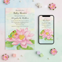 Baby Shower Pink Waterlily & Tree Frog