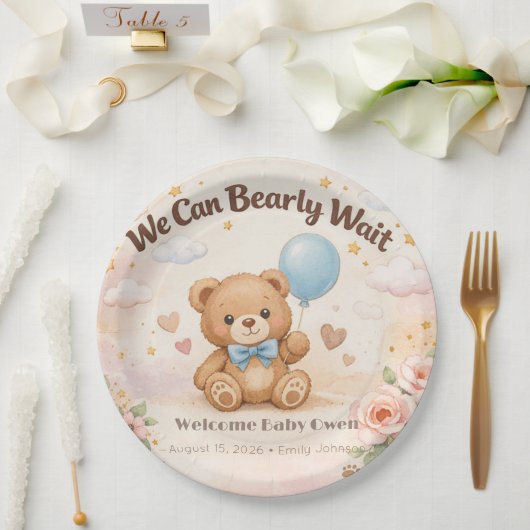 Baby Shower Plates | Bear Balloon Theme ペーパープレート (ウェディング)