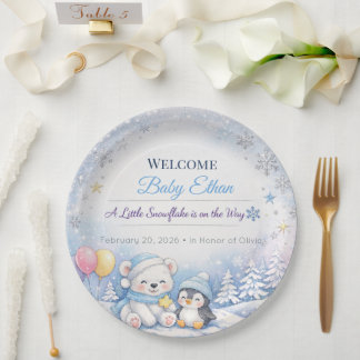 Baby Shower Plates | Snowflake Winter Theme ペーパープレート