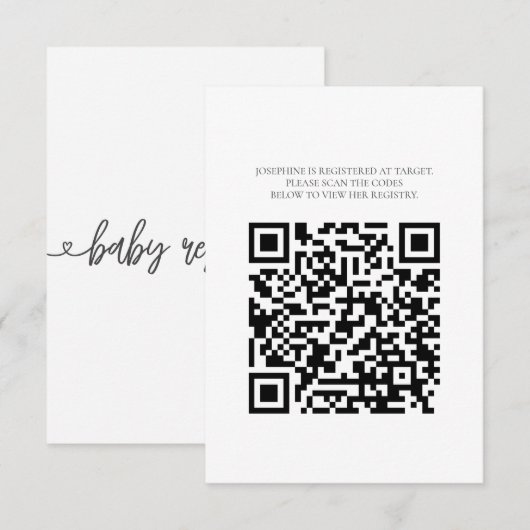 Baby Shower Registry Card with QR Code Minimalist エンクロージャーカード (正面/裏面)