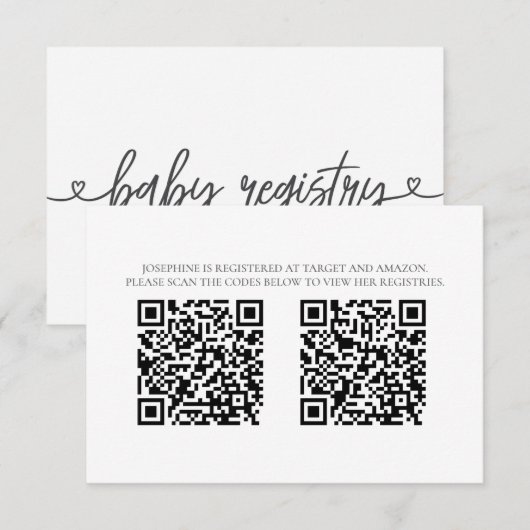 Baby Shower Registry Card with QR Codes Minimalist エンクロージャーカード (正面/裏面)