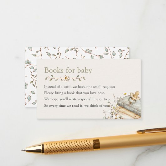 Baby Shower Rustic Botanical Books For Baby  エンクロージャーカード (正面/裏面インサイチュ)