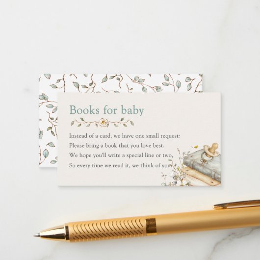 Baby Shower Rustic Botanical Books For Baby  エンクロージャーカード (正面/裏面インサイチュ)
