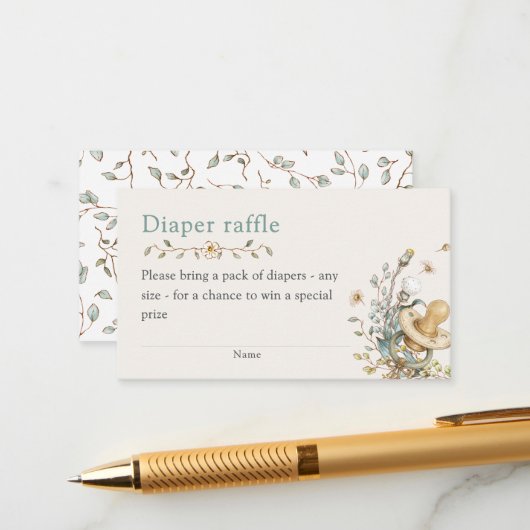 Baby Shower Rustic Botanical Diaper Raffle エンクロージャーカード (正面/裏面インサイチュ)