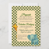 Baby Shower Safari Editable Chess pattern Elefante 招待状 (正面)