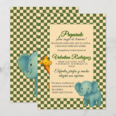Baby Shower Safari Editable Chess pattern Elefante 招待状 (正面/裏面)