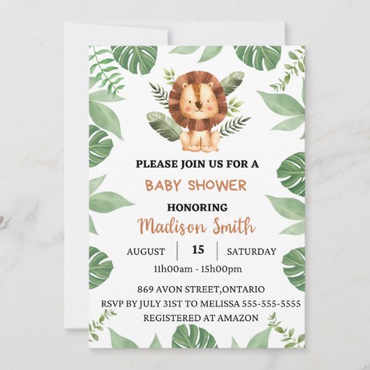 Baby shower safari garçon invitation セーブザデート (正面)