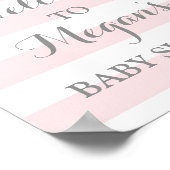 Baby Shower Sign Pink Stripes Silver Snow ポスター (角)