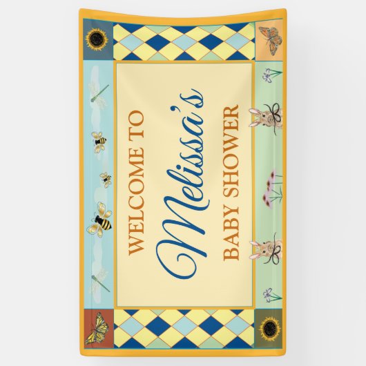 Baby Shower sign with Rabbit, Bee's & Chours 横断幕 (縦)