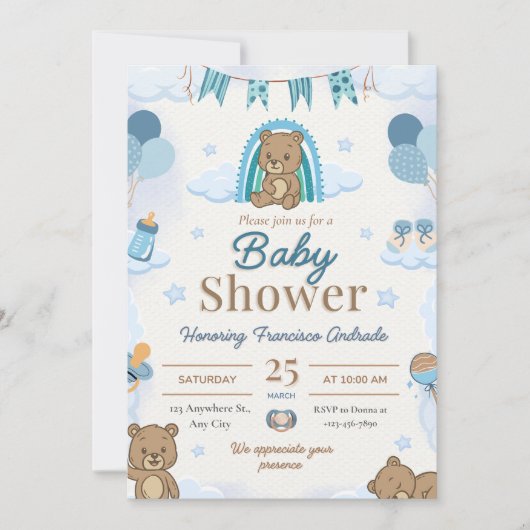 Baby Shower Soft Life Aesthetic Design 招待状 (正面)
